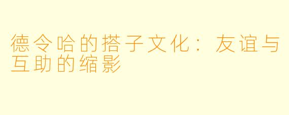 德令哈的搭子文化：友谊与互助的缩影