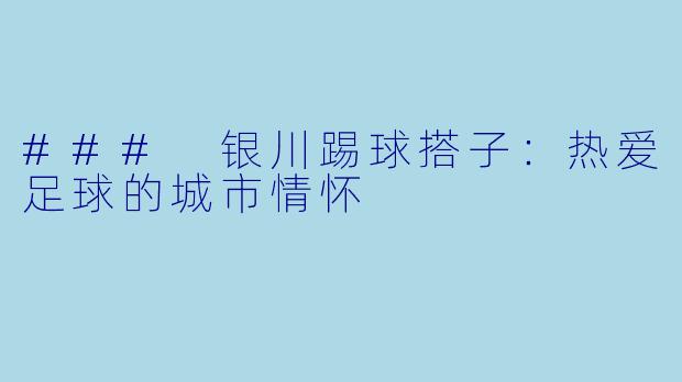### 银川踢球搭子：热爱足球的城市情怀