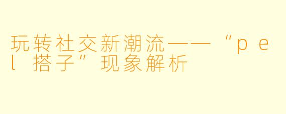 玩转社交新潮流——“pel搭子”现象解析