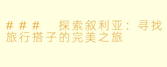 ### 探索叙利亚:寻找旅行搭子的完美之旅