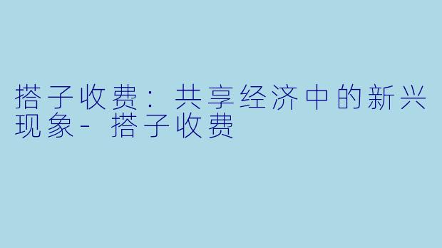 搭子收费：共享经济中的新兴现象-搭子收费