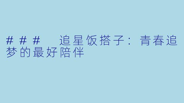 ### 追星饭搭子：青春追梦的最好陪伴
