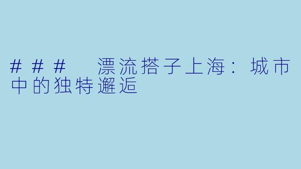 ### 漂流搭子上海:城市中的独特邂逅