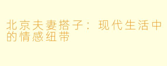 北京夫妻搭子:现代生活中的情感纽带