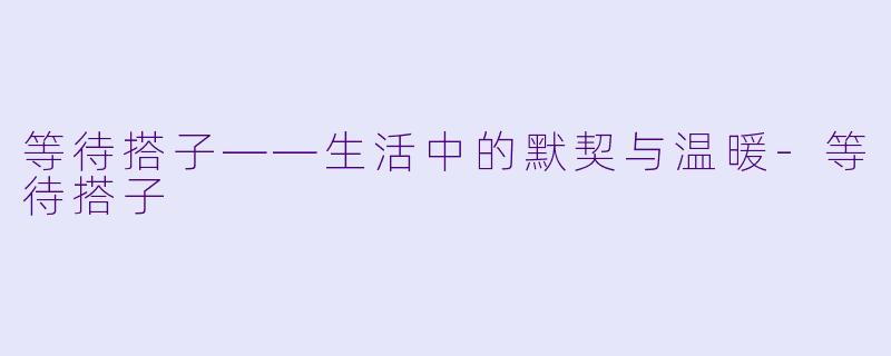 等待搭子——生活中的默契与温暖