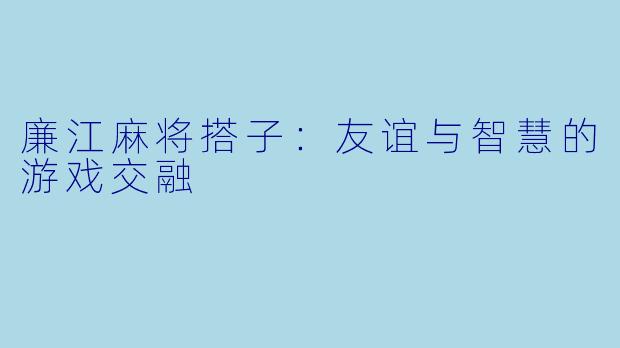 廉江麻将搭子：友谊与智慧的游戏交融