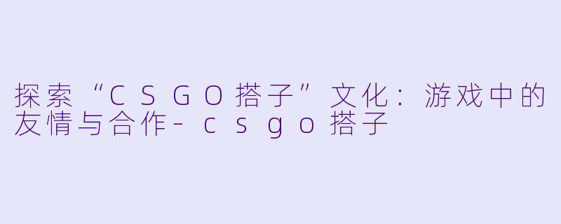 探索“CSGO搭子”文化：游戏中的友情与合作-csgo搭子