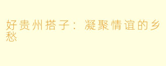 好贵州搭子：凝聚情谊的乡愁