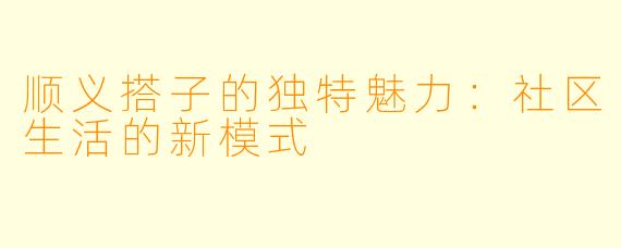 顺义搭子的独特魅力：社区生活的新模式