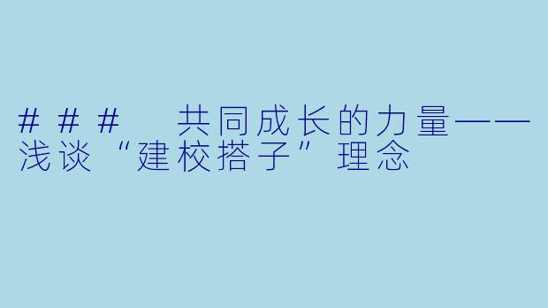 ### 共同成长的力量——浅谈“建校搭子”理念