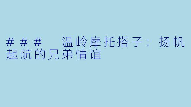 ### 温岭摩托搭子：扬帆起航的兄弟情谊