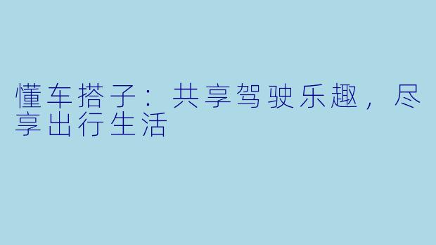 懂车搭子:共享驾驶乐趣,尽享出行生活
