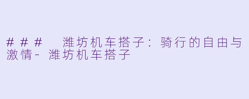 ### 潍坊机车搭子：骑行的自由与激情-潍坊机车搭子