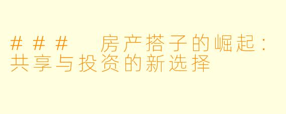 ### 房产搭子的崛起:共享与投资的新选择