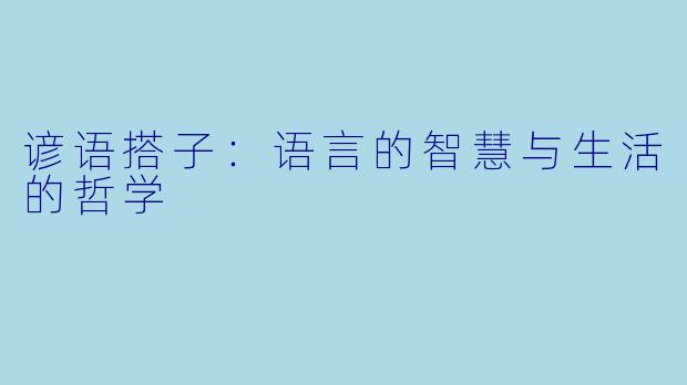 谚语搭子：语言的智慧与生活的哲学