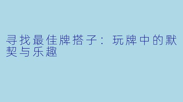 寻找最佳牌搭子：玩牌中的默契与乐趣
