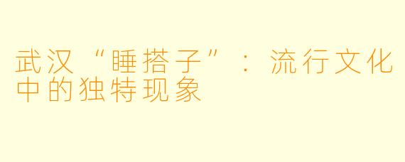 武汉“睡搭子”：流行文化中的独特现象