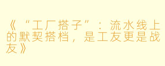 《“工厂搭子”：流水线上的默契搭档，是工友更是战友》