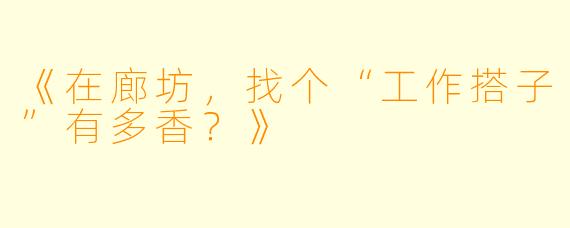 《在廊坊，找个“工作搭子”有多香？》
