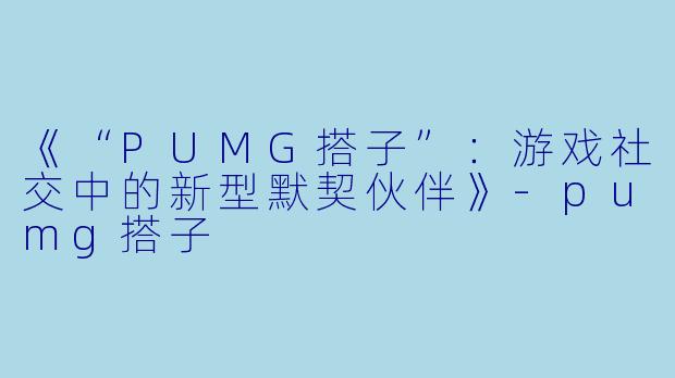 《“PUMG搭子”：游戏社交中的新型默契伙伴》-pumg搭子