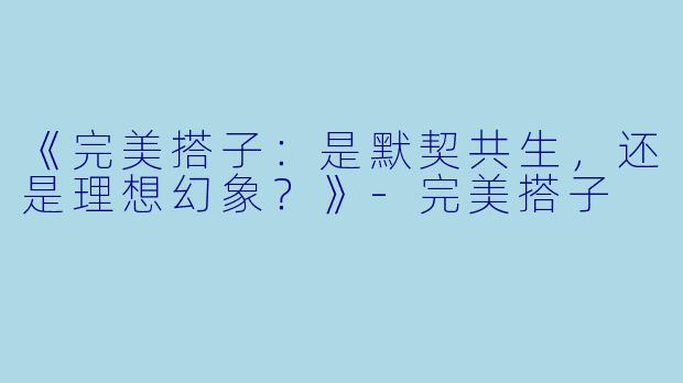 《完美搭子：是默契共生，还是理想幻象？》-完美搭子