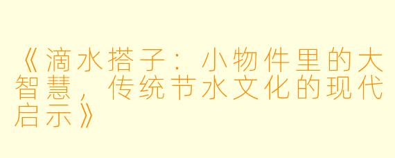 《滴水搭子：小物件里的大智慧，传统节水文化的现代启示》
