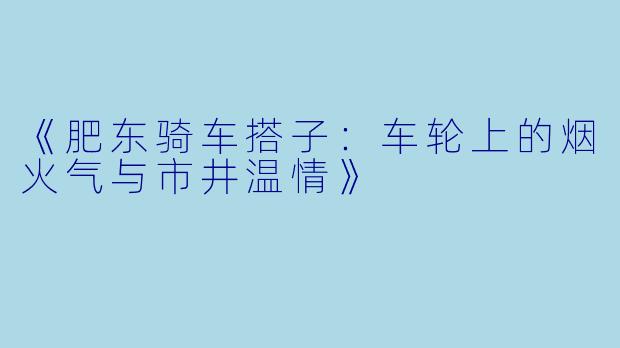 《肥东骑车搭子：车轮上的烟火气与市井温情》