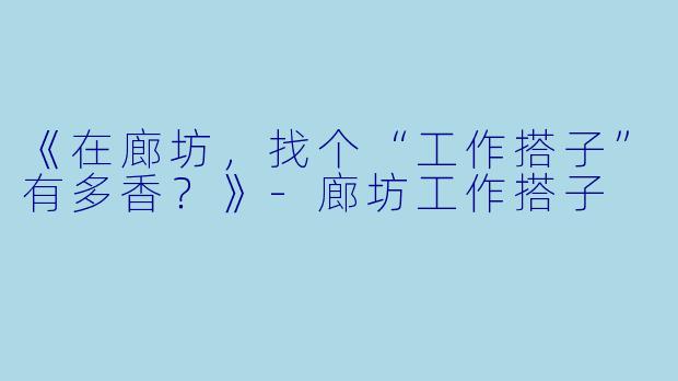 《在廊坊,找个“工作搭子”有多香?》