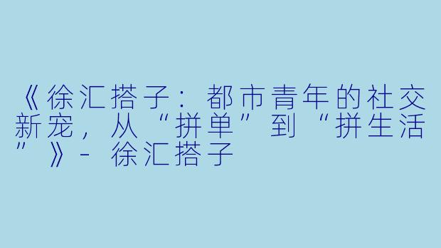 《徐汇搭子：都市青年的社交新宠，从“拼单”到“拼生活”》-徐汇搭子