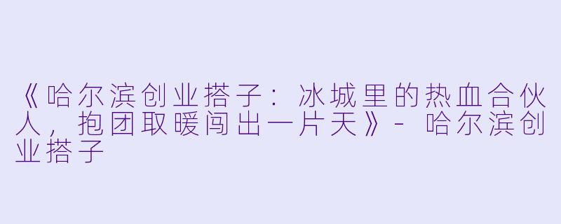 《哈尔滨创业搭子：冰城里的热血合伙人，抱团取暖闯出一片天》-哈尔滨创业搭子