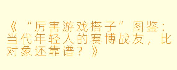 《“厉害游戏搭子”图鉴：当代年轻人的赛博战友，比对象还靠谱？》