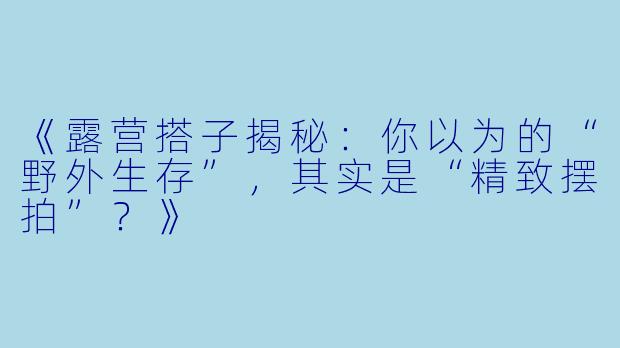 《露营搭子揭秘：你以为的“野外生存”，其实是“精致摆拍”？》