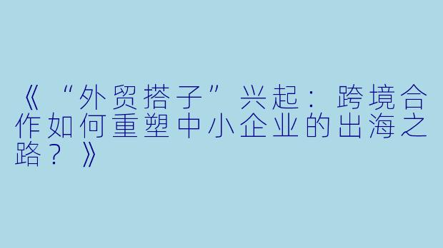 《“外贸搭子”兴起：跨境合作如何重塑中小企业的出海之路？》