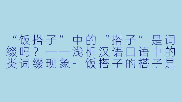 “饭搭子”中的“搭子”是词缀吗？——浅析汉语口语中的类词缀现象-饭搭子的搭子是词缀吗