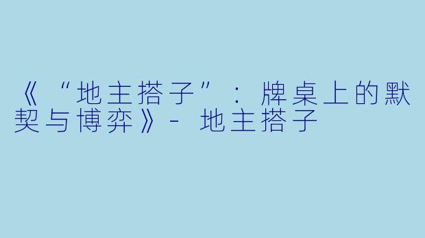 《“地主搭子”：牌桌上的默契与博弈》-地主搭子