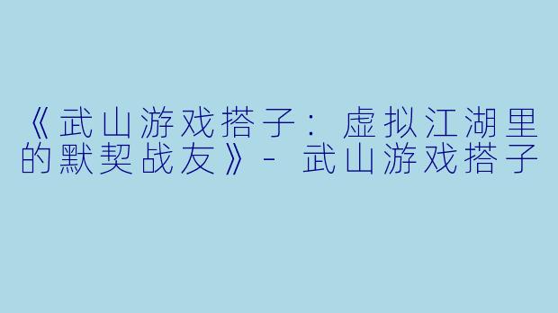 《武山游戏搭子：虚拟江湖里的默契战友》-武山游戏搭子