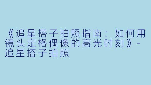《追星搭子拍照指南：如何用镜头定格偶像的高光时刻》-追星搭子拍照
