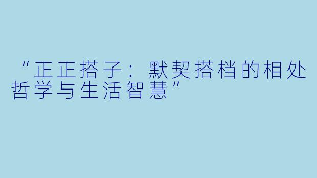 “正正搭子：默契搭档的相处哲学与生活智慧”