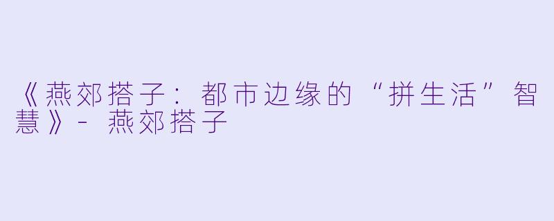 《燕郊搭子：都市边缘的“拼生活”智慧》-燕郊搭子