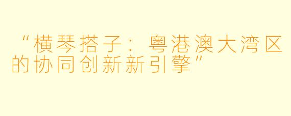 “横琴搭子：粤港澳大湾区的协同创新新引擎”