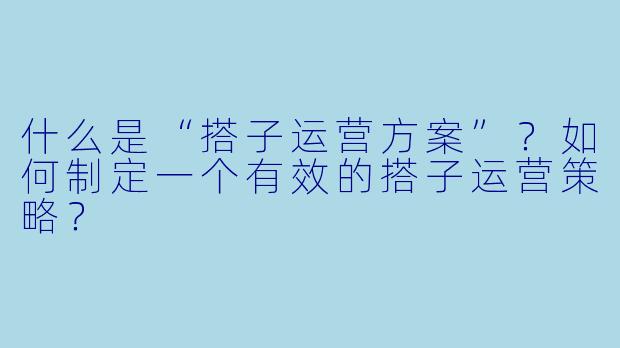 什么是“搭子运营方案”?如何制定一个有效的搭子运营策略?