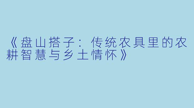 《盘山搭子:传统农具里的农耕智慧与乡土情怀》