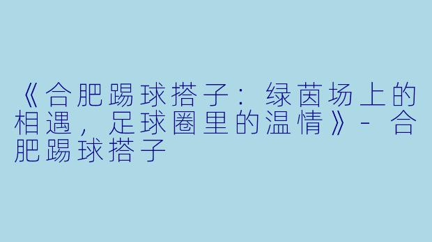 《合肥踢球搭子:绿茵场上的相遇,足球圈里的温情》-合肥踢球搭子