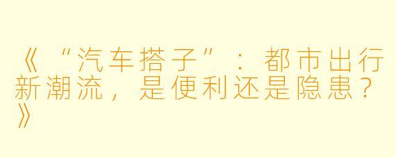 《“汽车搭子”:都市出行新潮流,是便利还是隐患?》