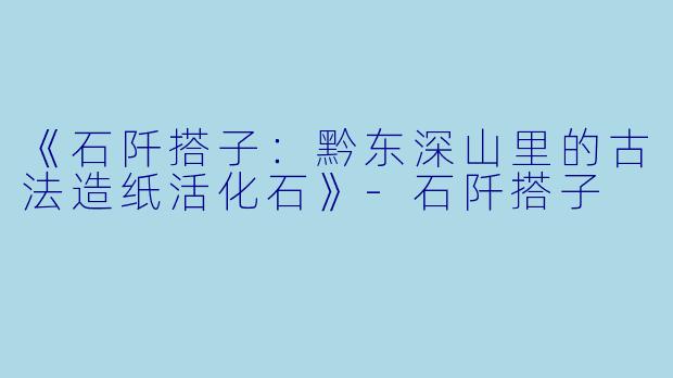 《石阡搭子：黔东深山里的古法造纸活化石》-石阡搭子