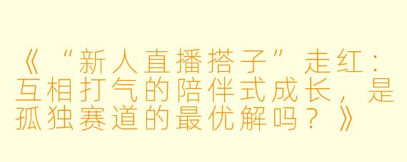 《“新人直播搭子”走红：互相打气的陪伴式成长，是孤独赛道的最优解吗？》