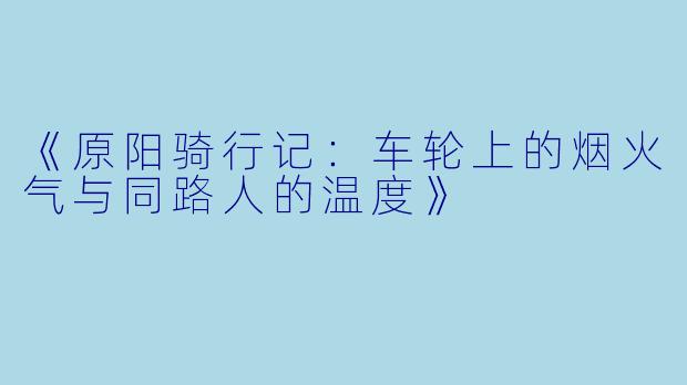 《原阳骑行记：车轮上的烟火气与同路人的温度》