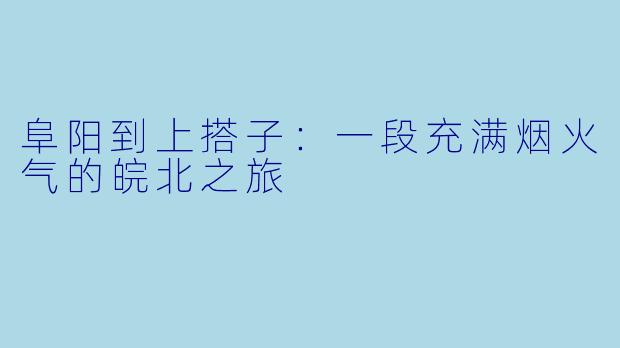 阜阳到上搭子：一段充满烟火气的皖北之旅