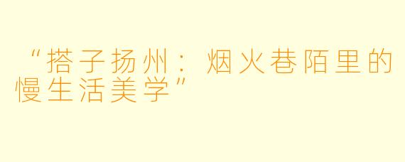 “搭子扬州:烟火巷陌里的慢生活美学”