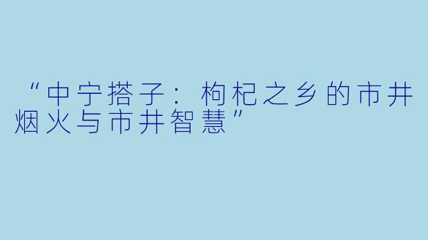 “中宁搭子：枸杞之乡的市井烟火与市井智慧”